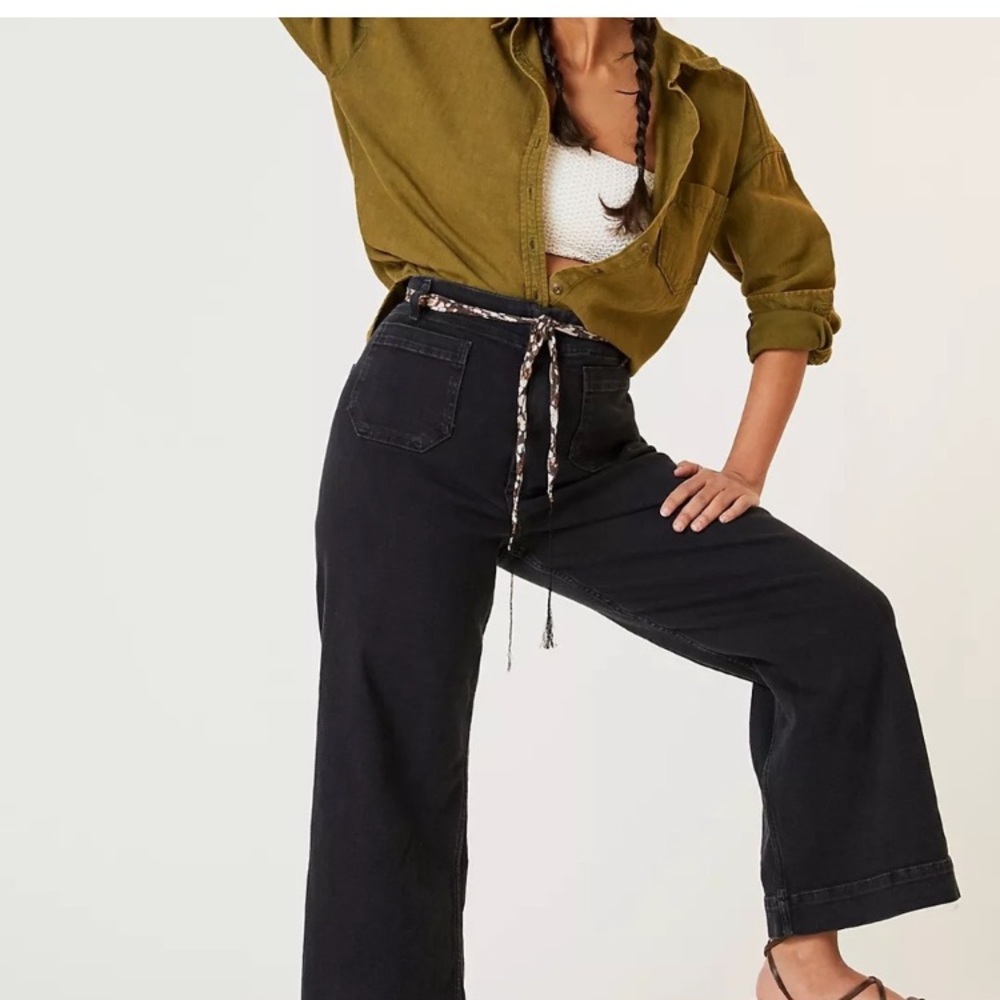 Anthropologie Pilcro Black “Skipper” Wide Leg High Waisted Crop Jeans Size 29 - Picture 9 of 9